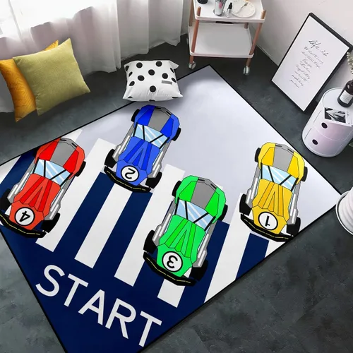 Miniatura 28 de Alfombras de construcción para habitación de niños de 2 x 3 pies, alfombra de juego para autos y camiones, alfombra de coche para niños, alfombra
