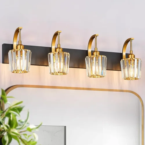 Miniatura 21 de Luces de tocador de cristal de 3 luces negras para tocador de baño, modernas lámparas de baño de cristal sobre espejo de 23.62 pulgadas de largo