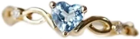 Joyería de moda 14k chapado en oro de 14 quilates, topacio azul mar, corazón de amor, circonita cúbica, anillo de diamantes para mujer, aniversario,