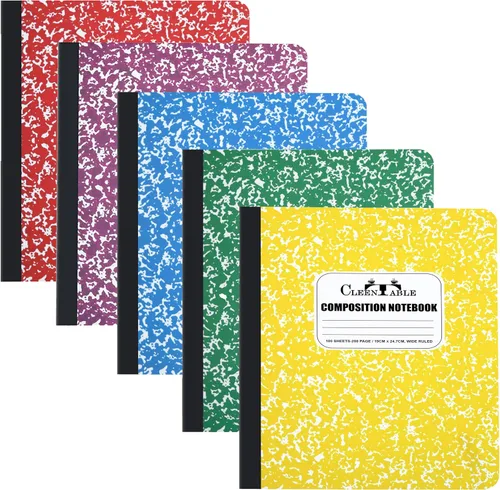 Miniatura 2 de CLEENTABLE Cuaderno de composición de 5 unidades, papel de rayas anchas, cuadernos con cubierta de mármol para la escuela, 9.75 x 7.5 pulgadas, 100