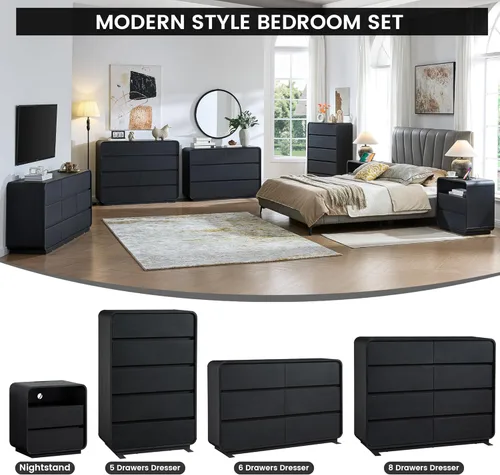 Miniatura 8 de Standifurno Cómoda de 29.5'' de Ancho para Clóset, Cajones Negros con Diseño Curvo, Cajonera con 5 Cajones, Cajón Vertical con Amplio