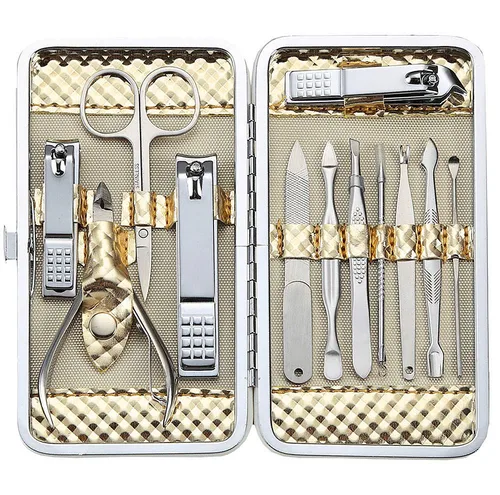 Juego de manicura profesional cortaúñas Kit de herramientas de cuidado de pedicura - Kit de aseo de mujer de acero inoxidable 12 piezas para viajes