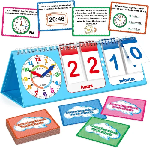 Torlam Reloj de aprendizaje Rotafolio Colorido analógico y digital Reloj de enseñanza para niños, manipuladores de matemáticas 1er 2do grado
