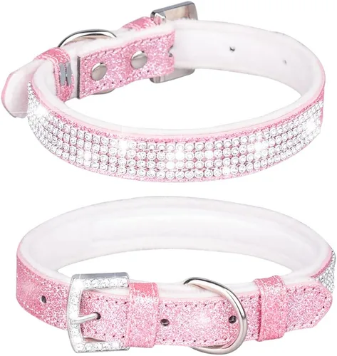 Miniatura 7 de Collar de perro con diamantes de imitación, bonito y deslumbrante collar de cuero brillante para perro y gato, collar de diamantes de imitación