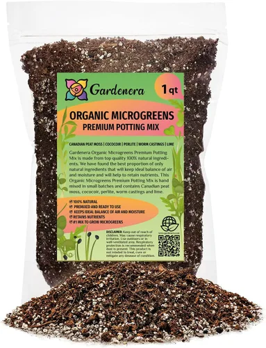 Gardenera Mezcla orgánica para macetas de microverduras: mezclada a mano con cuidado con musgo de turba canadiense de alta calidad, cococolo,