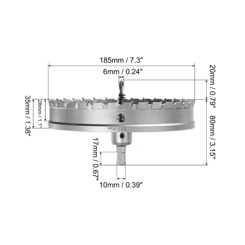 Miniatura 2 de HARFINGTON Cortador de carburo para sierra de agujero de metal, 7.283 in de diámetro para acero inoxidable, metal