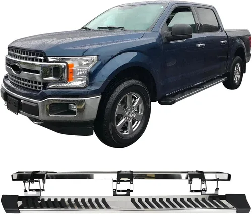 Miniatura 10 de IKON MOTORSPORTS, Estribos compatibles con Ford F150 2015-2026 y 2022-2025 F150 Lightning SuperCrew Cab, barra lateral de acero negro estilo V Nerf