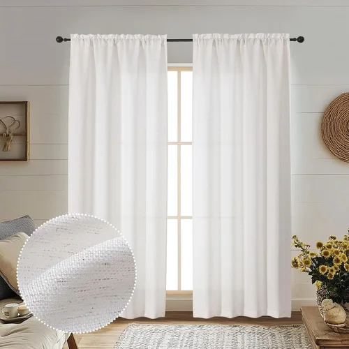 Miniatura 27 de OWENIE Bob Juego de 2 Paneles de Cortinas Negras de Cocina para Ventanas de 36 Pulgadas de Largo, Cortinas Cortas de Café con Textura de Lino