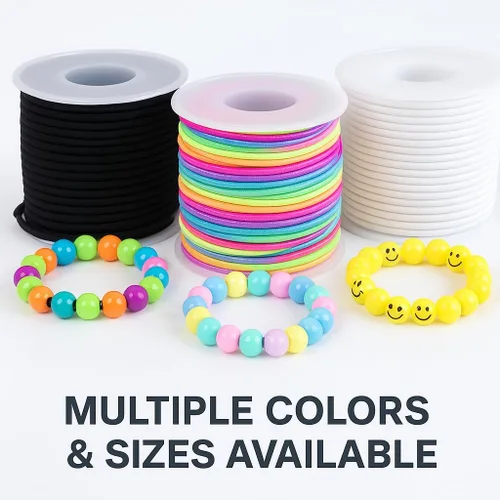 Miniatura 6 de KONMAY 3 rollos de cuerda elástica de goma de 1.5mm, 91 yardas de cuerdas elásticas mixtas para pulseras, collares, joyería y manualidades Mixto