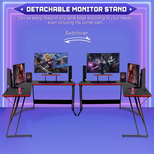 Miniatura 7 de NChanmar Escritorio para juegos en forma de L con soporte elevador para monitor, escritorio de esquina para oficina en casa para estudiar, trabajar