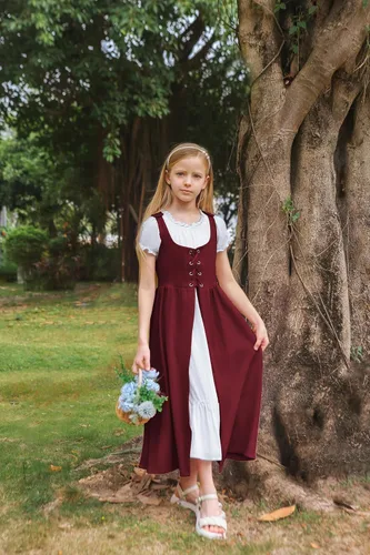 Miniatura 2 de Scarlet Darkness Vestido renacentista para niñas, disfraz de princesa medieval de dos piezas, 7-14 años