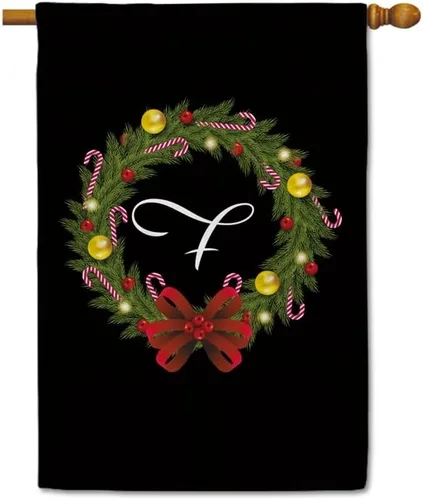 Miniatura 39 de Bandera de bienvenida con monograma de Feliz Navidad, letra A, bandera de jardín, 12.5 x 18 pulgadas, impresión de doble cara para exteriores