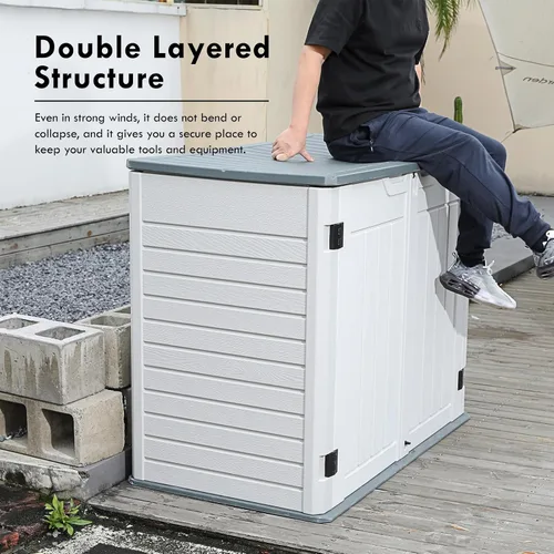 Miniatura 4 de Cobertizo de almacenamiento para exteriores de 35 pies cúbicos, caja de almacenamiento grande de resina, gabinete impermeable y con cerradura