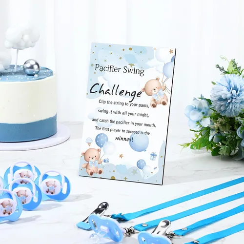 Miniatura 6 de Geelin Juego de 12 juegos de chupete con columpio para baby shower, juegos divertidos de revelación de género, incluye 1 letrero de madera y 12
