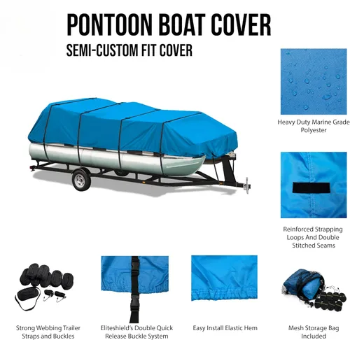 Miniatura 2 de EliteShield Cubierta impermeable para lancha pontón, poliéster 600D resistente grado marino, cubierta de pontón remolcable cubierta de lancha, se