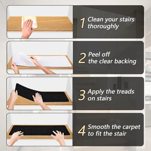 Miniatura 5 de Alfombras Antideslizantes para Escaleras, 7.8" X 30" (Paquete de 7) Alfombra de Escalera para Interiores y Exteriores, Alfombrillas Antideslizantes
