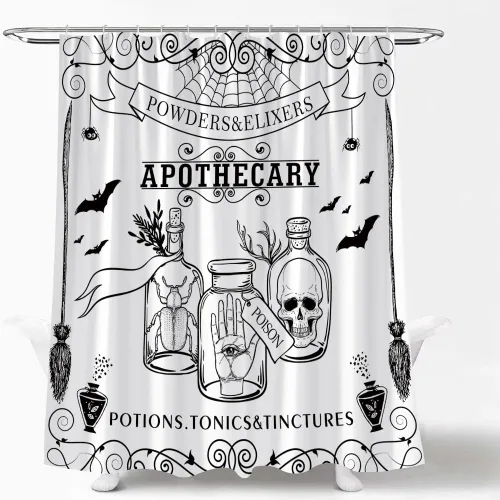 Miniatura 2 de Cortina de ducha espeluznante de Halloween, alquimia negra, bruja del mundo mágico, calabaza, brujería, calavera de terror, fantasmas espeluznantes