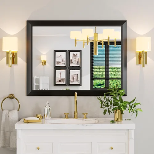 Miniatura 44 de Amorho Espejo de Baño Negro, Espejos de Pared de 24x30 Pulgadas con Marco de Metal Grueso para Sobre el Fregadero, Dormitorio, Sala de Estar