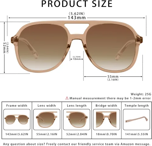 Miniatura 5 de YDAOWKN Retro Square Aviator Sunglasses for Womens Mens Vintage 70s Double Bridge Sun Glasses