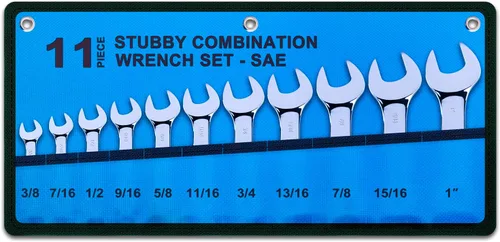 Miniatura 2 de Juego de Llaves Combinadas Stubby Premium con Bolsa Enrollable, 11 Piezas, SAE, 3/8" a 1", Sin Omitir Ningún Tamaño en Pulgadas Acero Cr-V