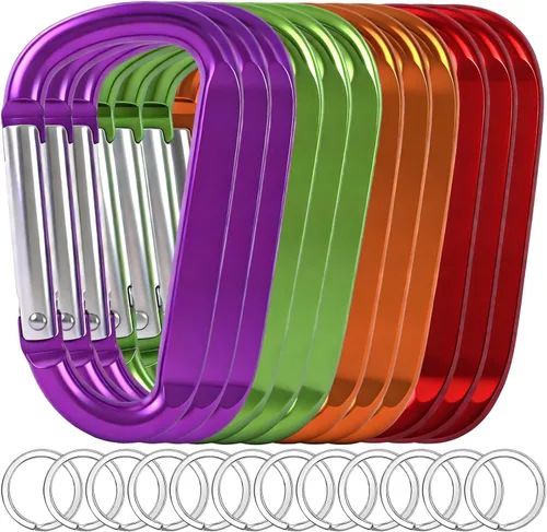 Miniatura 18 de 12 clips de mosquetón para llavero, clip de aluminio de 3 pulgadas, hebilla de gancho de mosquetón sin bloqueo en forma de anillo D, herramienta