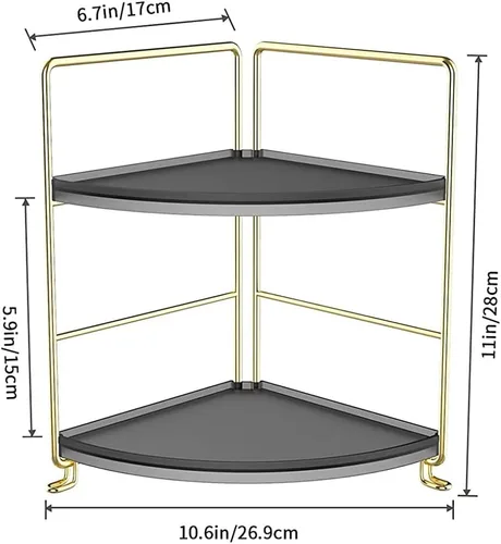Miniatura 2 de Estante de pie para especias de cocina, estante de almacenamiento de esquina de 2 niveles, organizador de encimera de baño, bandeja de tocador