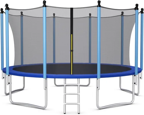 Miniatura 10 de GYMAX - Trampolín recreativo de 8, 10, 12, 14, 15 y 16 pies, con red de seguridad y escalera, certificado por ASTM, trampolín para exteriores