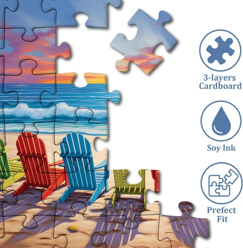 Miniatura 3 de Rompecabezas de Playa para Adultos 1000 Piezas y más, Colección de Rompecabezas Coloridos de PICKFORU con Silla de Descanso y Escenario de Playa