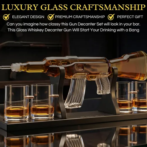 Miniatura 3 de Juego de decantador de whisky AK Gold con 4 vasos de whisky bala - The Wine Savant, regalo para padres, tíos, hijos - Regalos para veteranos, regalo