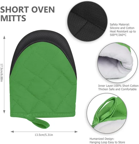 Miniatura 2 de Guantes cortos para horno, resistentes al calor, 500 °F, guantes de cocina con agarre de silicona, antideslizantes para hornear, parrilla, barbacoa