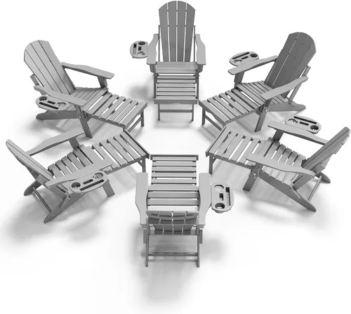 Miniatura 25 de NAVINE Silla Adirondack ajustable con reposapiés retráctil, Silla Adirondack plegable de HDPE con portavasos, Silla Adirondack para todo el tiempo