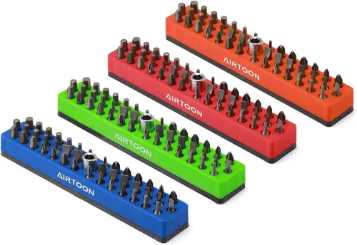 Miniatura 12 de 2 soportes magnéticos para puntas hexagonales de 1/4 de pulgada, almacenamiento de brocas de 43 agujeros con base magnética fuerte, organizador