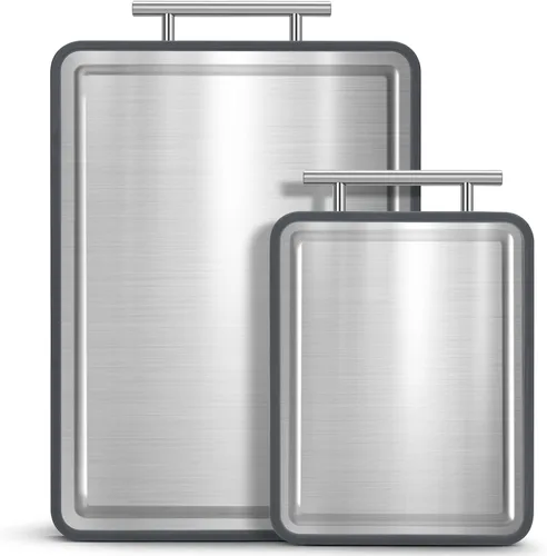 Tabla de cortar de acero inoxidable de 8 x 10 y 15 x 11 pulgadas, tabla de cortar de acero de doble cara para cocina, paja de acero y trigo, tabla