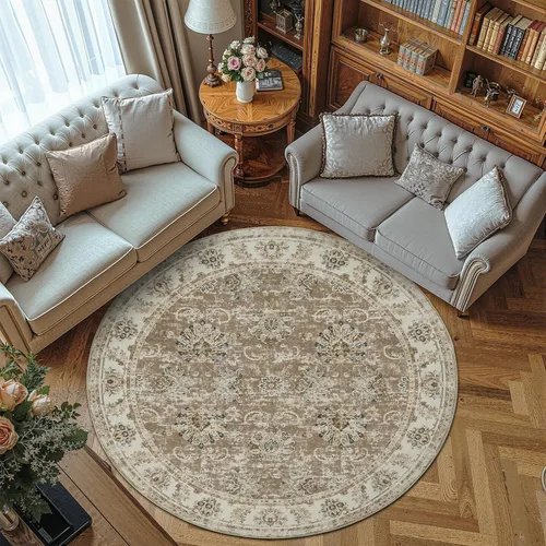 Miniatura 9 de Jinchan Fiora - Alfombra redonda de 8 pies, alfombras vintage con diseño floral envejecido, lavable a máquina, antideslizante, de pelo bajo, Azul