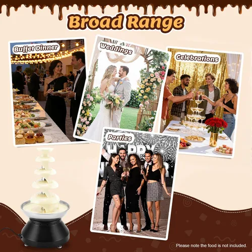 Miniatura 7 de Fuente de fondue de chocolate de 5 niveles, fuente de chocolate, fuente de chocolate, eléctrica comercial, torre de fondue de acero inoxidable, Rojo