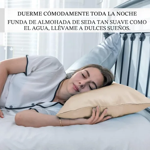 Miniatura 6 de Funda de almohada de seda de morera natural para cabello y piel, tamaño estándar 20" x 26" con cremallera oculta, suave, transpirable, lisa, Champán
