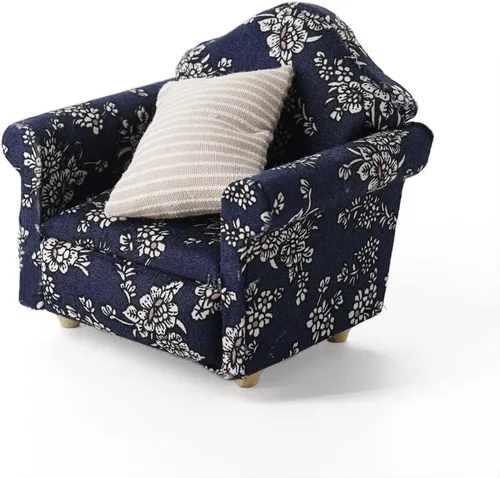 Miniatura 2 de Odoria 1/12 Silla en miniatura Sillón Casa de muñecas Muebles Accesorios, Azul Oscuro