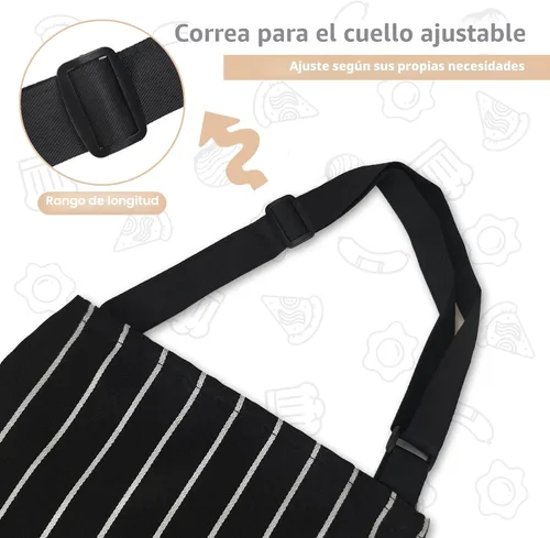 Miniatura 4 de VALOME Paquete de 2 delantales de cocina, delantales para cocinar con 2 bolsillos, correa ajustable unisex para el cuello, delantales de chef
