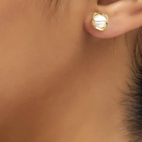 Miniatura 3 de Barzel Pendientes de botón con perla enjaulada chapados en oro de 18 quilates, 6MM - Hecho en Brasil