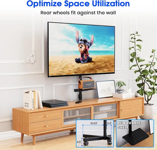 Miniatura 6 de Soporte de TV móvil para TV de 23 a 60 pulgadas LCD LED OLED de pantalla plana con pantalla curva hasta 88 libras, inclinación y altura ajustable