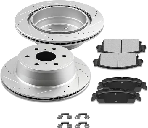 SCITOO Rotores de disco ventilados traseros de 13.57 pulgadas (13.571 in) + pastillas de freno de cerámica para Cadillac Escalade ESV/EXT, para