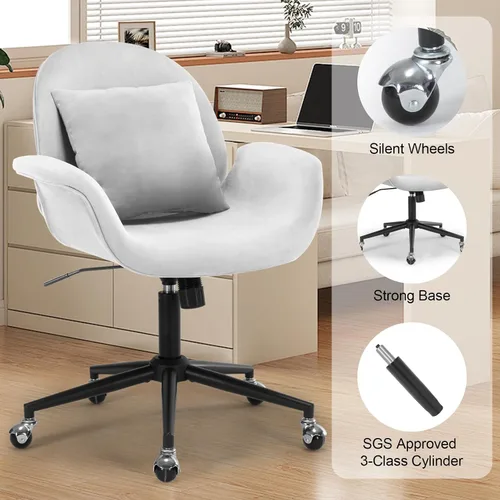 Miniatura 7 de Silla de escritorio de terciopelo, moderna silla de oficina en casa con altura ajustable giratoria para computadora ejecutiva con almohada, sillón
