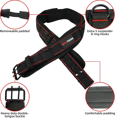 Miniatura 2 de MELOTOUGH Cinturón de herramientas acolchado con anillo en D para hombres, construcción fuerte y duradera con doble hebilla de rodillos metálicos