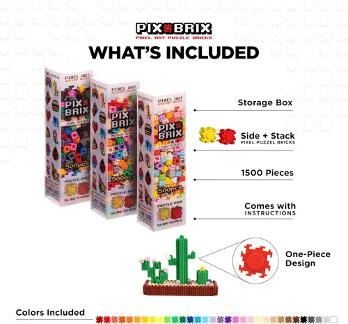 Miniatura 2 de Pix Brix Pixel Art Kit Puzzle Bricks - Contenedor de arte de píxeles de 1500 piezas, paleta de 32 colores, ladrillos de construcción entrelazados
