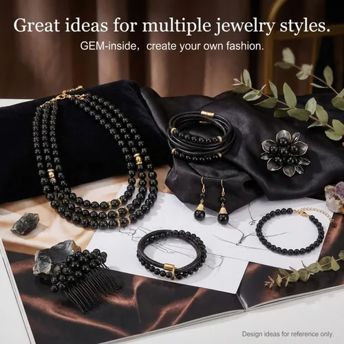 Miniatura 4 de GEM-Inside Cuentas sueltas de gema natural de Obsidiano Negro de 12mm, cuentas redondas de energía para hacer joyas 15" Obsidiana negra