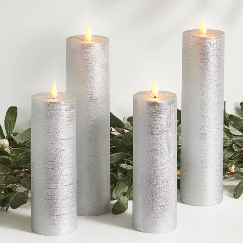 LampLust Velas parpadeantes sin llama, juego de 4 velas plateadas, funciona con pilas, velas románticas, ideales para decoración de propuestas,