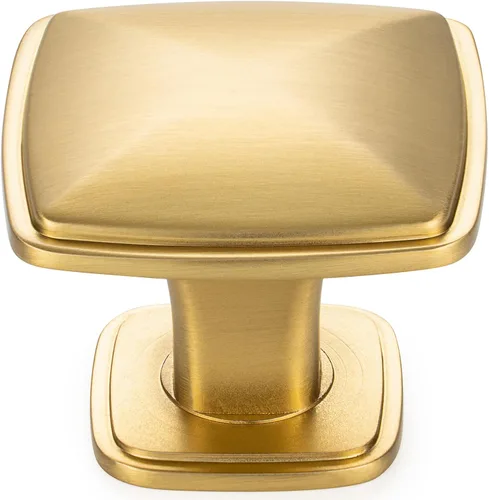 KOOFIZO Paquete de 10 pomos dorados cepillados, pomos dorados para cajones, K02, tiradores cuadrados de un solo agujero para gabinetes, cajones,