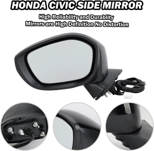 Miniatura 3 de Espejo lateral izquierdo del conductor compatible con Honda Civic Sedan/Hatchback 2022, 2023, 2024, 2025, espejos con cristal eléctrico, sin 3