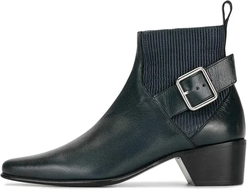 Miniatura 4 de YDN Botas de tobillo Chelsea para mujer, retro, con puntera cerrada, tacón grueso y bajo, elásticos, con hebilla ajustable, para otoño e invierno