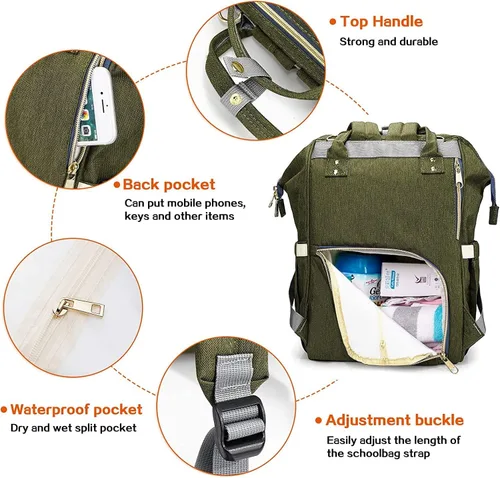 Miniatura 3 de LIMHOO Mochila para pañales para hombres y papá, bolsa de pañales de lona grande impermeable de camuflaje, bolsa para el cuidado del bebé